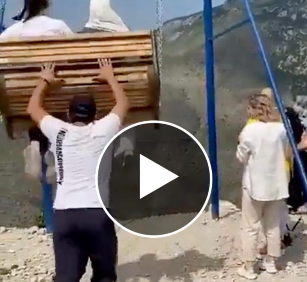 Swing on the edge goes wrong when two women fall off